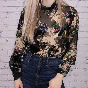 Reiss black sheer velvet top r3